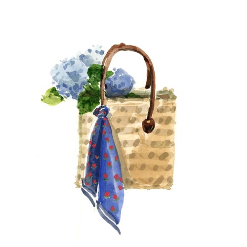 Art Print: Scarf Tote Hydrangeas {Cute Wall Art, Home Decorating, Original Painting, Watercolor, Wall Decor, Interior Design, Ideas}