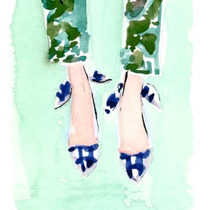 Art Print: Gingham Pumps in Navy {Cute Wall Art, Home Decorating, Original Painting, Watercolor, Wall Decor, Interior Design, Ideas}