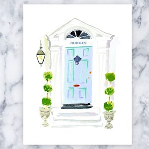 The Blue Door Folded Cards {Stationary Notecards, Personalized, Watercolor, Custom, Fashion Drawing, Girly}