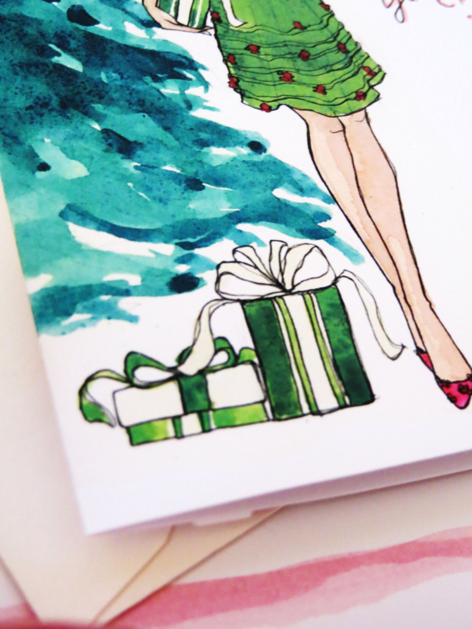 Set of Illustrated Christmas Cards by the Tree { Fashion