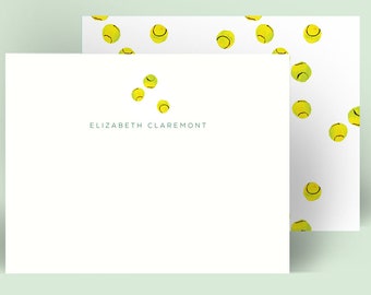 Personalized Stationery: Tennis Ball Polka Dot White {Stationary Notecards, Personalized, Watercolor, Monogram, Custom, Drawing, Girly}