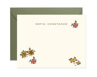 Personalized Stationery: Autumn Mums {Stationary Notecards, Personalized, Watercolor, Custom, Fashion Drawing, Girly}