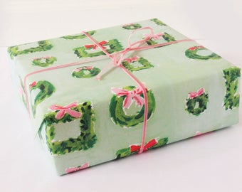 Christmas Wrapping Paper: Wreaths in Mint {Christmas, Holiday, Birthday, Gift Wrap}