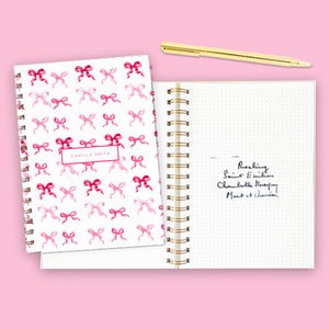 Personalized Gold Spiral Notebook: Pink Bows