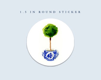 Matte Round Sticker/Envelope Seal: Topiary in a Ginger Jar