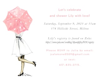 Behind The Umbrella Bridal Shower Party Invitation {Cute Party Invitation, Personalized Party Invitation, Custom Party Invitation}