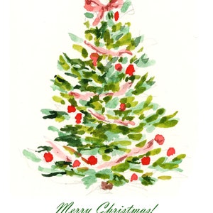 Flat Christmas Notecard: Red Blush and Green Tree