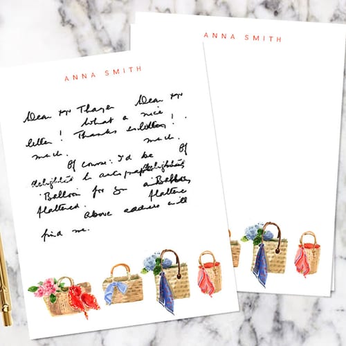 Watercolor Personalized Custom Stationery Straw Totes Double Etsy