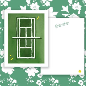 Personalized Stationery: Tennis Court {Stationary Notecards, Personalized, Watercolor, Monogram, Custom, Fashion Drawing}