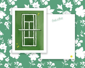 Personalized Stationery: Tennis Court {Stationary Notecards, Personalized, Watercolor, Monogram, Custom, Fashion Drawing}