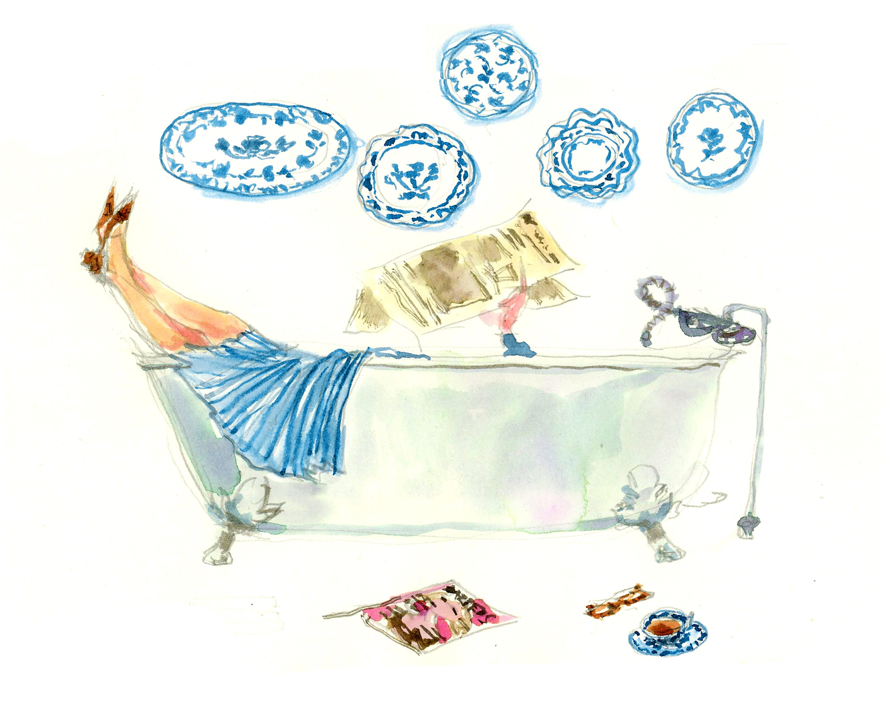 Art Print Working From Home Tub Girl cute Wall Art Home Etsy