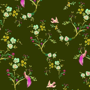 Wrapping Paper: Olive Peacock Chinoiserie {Christmas, Holiday, Birthday, Gift Wrap}