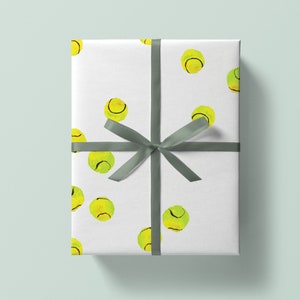 Wrapping Paper: Tennis Ball Polka Dot White {Christmas, Holiday, Birthday, Gift Wrap}