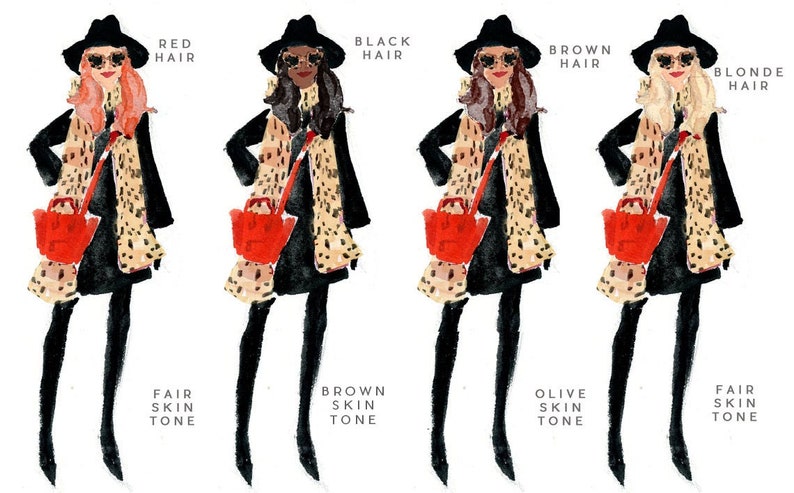 Custom Stationery Girl: Black Coat Cheetah Scarf Stationary Notecards, Personalized, Watercolor, Monogram, Custom,Fashion Drawing, Girly image 1
