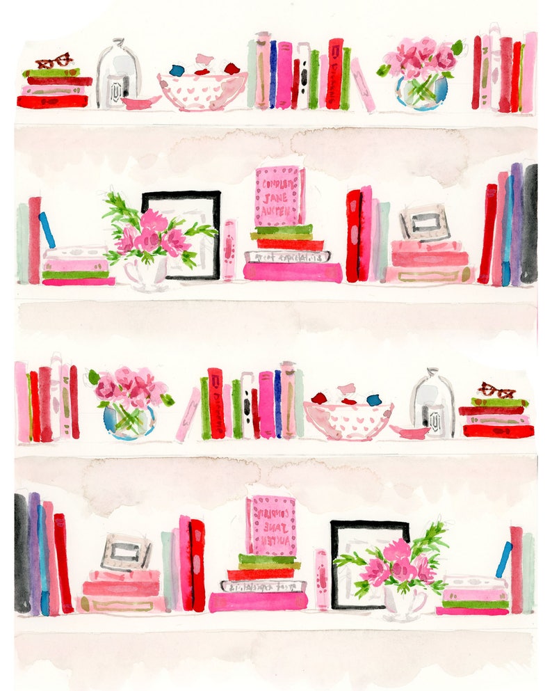 Art Print Pink Bookshelf cute Wall Art Home Decorating Etsy
