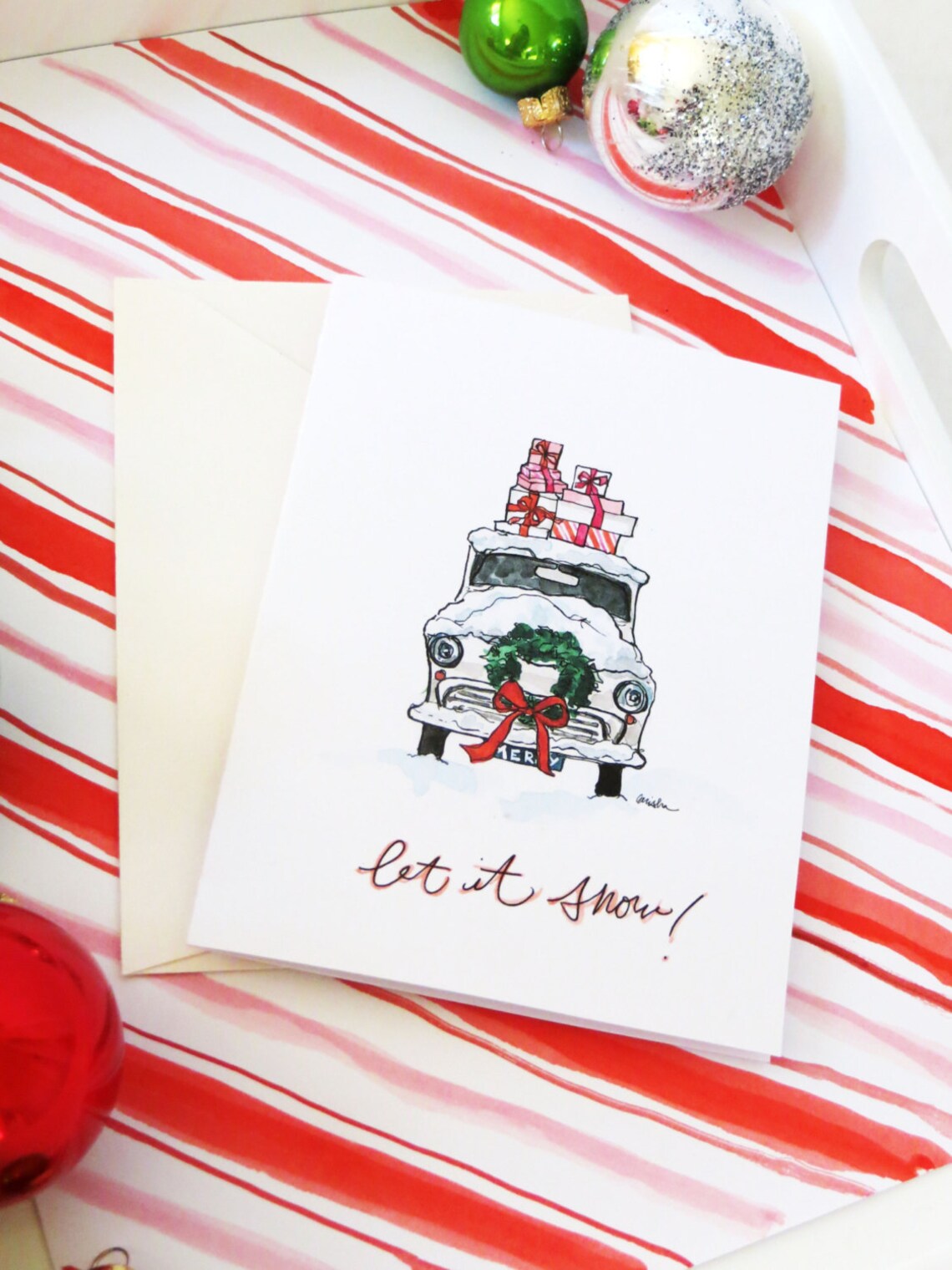 Set of Illustrated Christmas Cards Retro Christmas Car Etsy New Zealand
