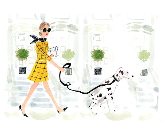 Art Print: Walking the Dog Dalmatian {cute Wall Art, Home