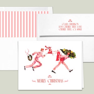 Christmas Card: Bellhop Pink {Stationary Notecards, Personalized, Watercolor, Custom, Fashion Drawing, Girly} Custom (Holiday Hotel)