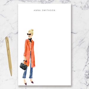 Personalized Notepad: Orange Coat {Paper Notepad, To Do List, Fashion Illustration, Office Organization, Office Supplies, Grocery List}