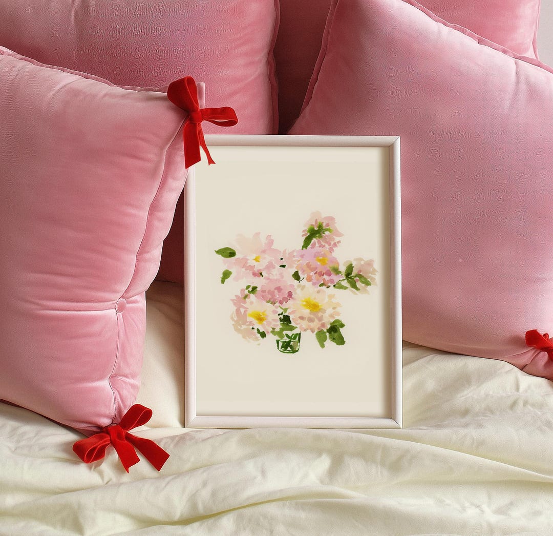 Floral Bouquet Art Print: Vintage Pink Dahlias {cute Wall Art, Home ...