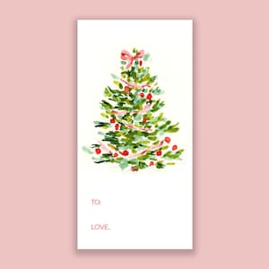 Stickers cadeaux de Noël personnalisés : Sticker cadeau poudré rouge et arbre vert