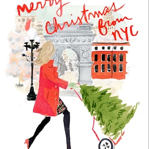 Kerstkaarten voor de feestdagen: Tree Toting in NYC { Fashion Christmas Card }