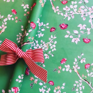 Chic Wrapping Paper: Jade Chinoiserie Gift Wrap (pink and green wrapping paper) {Christmas, Holiday, Birthday, Gift Wrap}