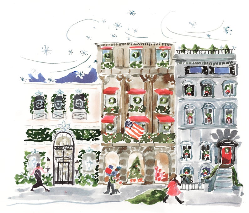 Set of Illustrated Christmas Cards: Holiday Walkups Fashion Christmas Card Christmas City image 2