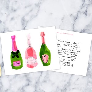 Personalized Stationery: Pink Champagne {Stationary Notecards, Personalized, Watercolor, Custom, Fashion Drawing, Girly}