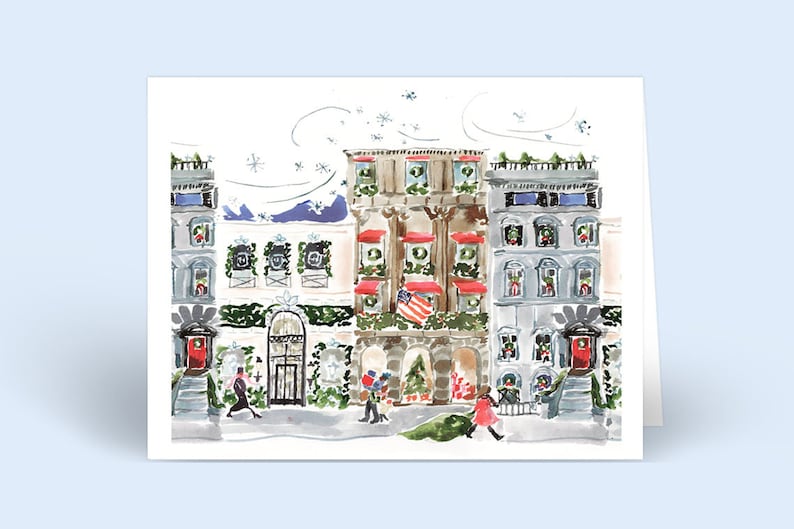 Set of Illustrated Christmas Cards: Holiday Walkups Fashion Christmas Card Christmas City image 1