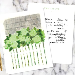 Personalized Stationery: Green Nantucket Hydrangeas {Stationary Notecards, Personalized, Watercolor, Custom, Fashion Drawing, Girly}