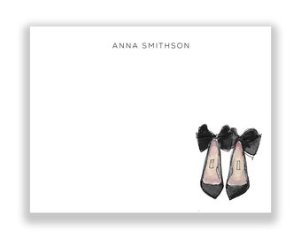 Personalized Stationery Set: Bow Pumps {Stationary Notecards, Personalized, Watercolor, Custom, Fashion Drawing, Girly}