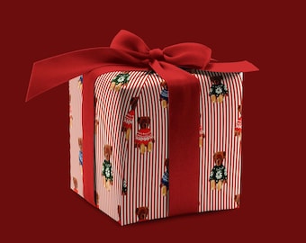 Teddy Bear Christmas Wrapping Paper – Peppermint Stripe Gift‑Wrap Sheets (Set of 5+)