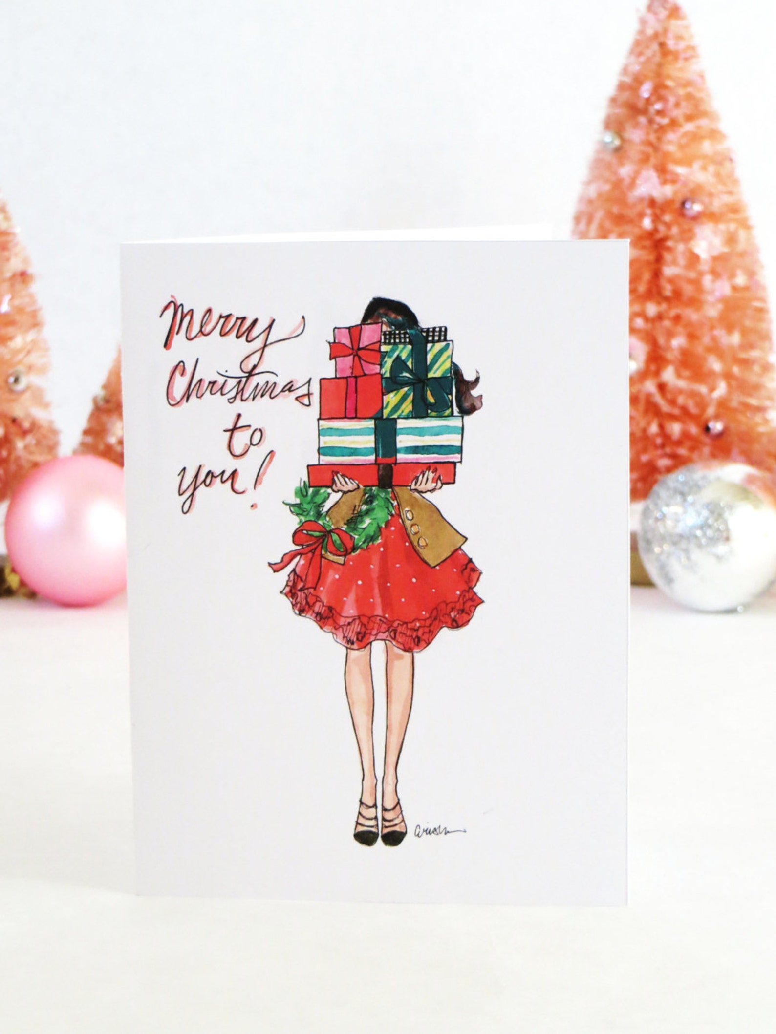 Set of Illustrated Christmas Cards Bearing Gifts Fashion Etsy New