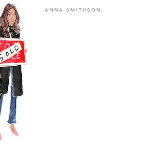 Custom Stationery Girl: Black Coat Sold Sign for Realtors {Stationary Notecards, Personalized, Watercolor, Custom, Fashion Drawing, Girly}
