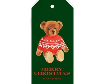 Personalized Christmas Gift Tags: Red Christmas Sweater Teddy {Holiday Gift Tags}