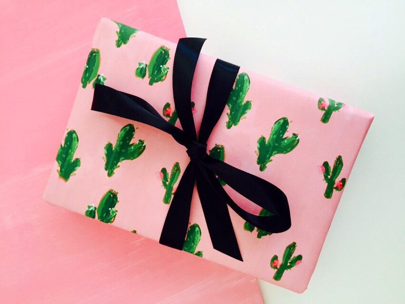 Cute Wrapping Paper: Cactus Desert print (pink and green wrapping paper) {Christmas, Holiday, Birthday, Gift Wrap} image 1