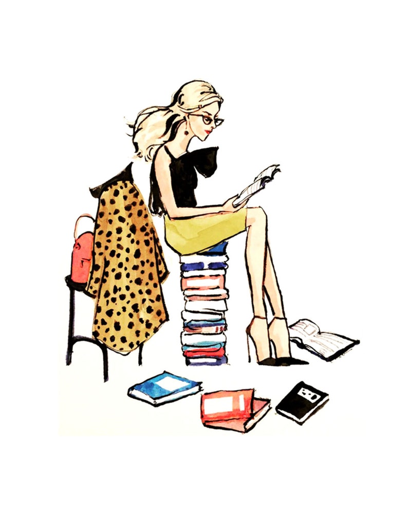 Art Print The RetroModern Reader Cute Wall Art Home Etsy