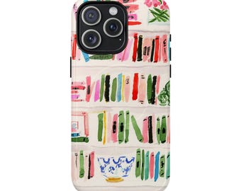 Magsafe Compatible Bright Bookshelf Bookcase Phone Case, Tough Magnetic Cases for Book Lovers, Literary Gift