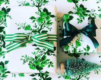 Wrapping Paper: Green Floral Vine Wrap {Christmas, Holiday, Birthday, Gift Wrap}