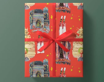 NYC Holiday Magic Red: Christmas Wrapping Paper {Christmas, Holiday, Birthday, Gift Wrap} Christmas City