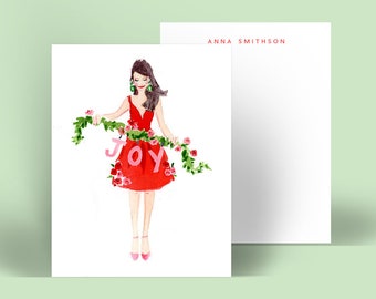 Flat Stationery Notecard: Joy Garland Girl