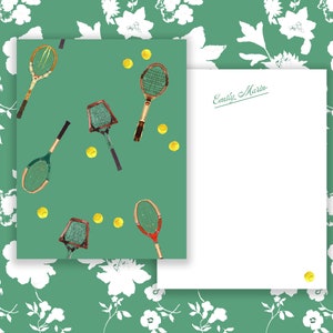 Personalized Stationery: Vintage Tennis Racquets Kelly {Stationary Notecards, Personalized, Watercolor, Monogram, Custom, Fashion Drawing}