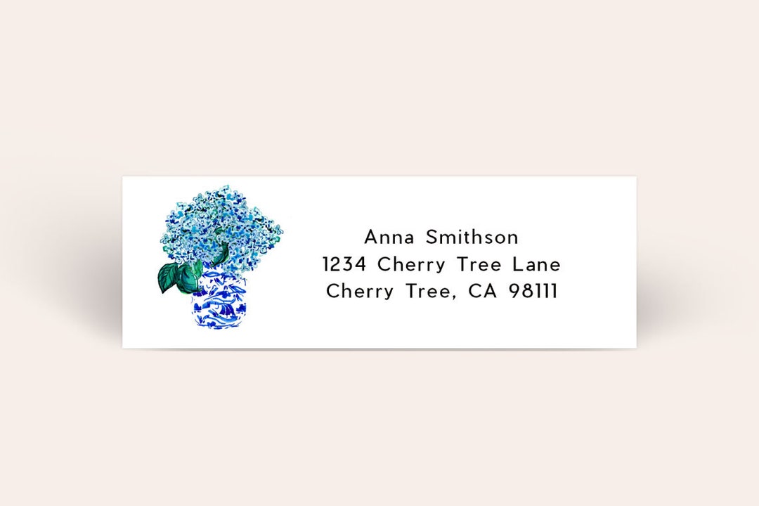 Hydrangea Label Address Label: Hydrangeas in a Ginger Jar Address Label - Etsy