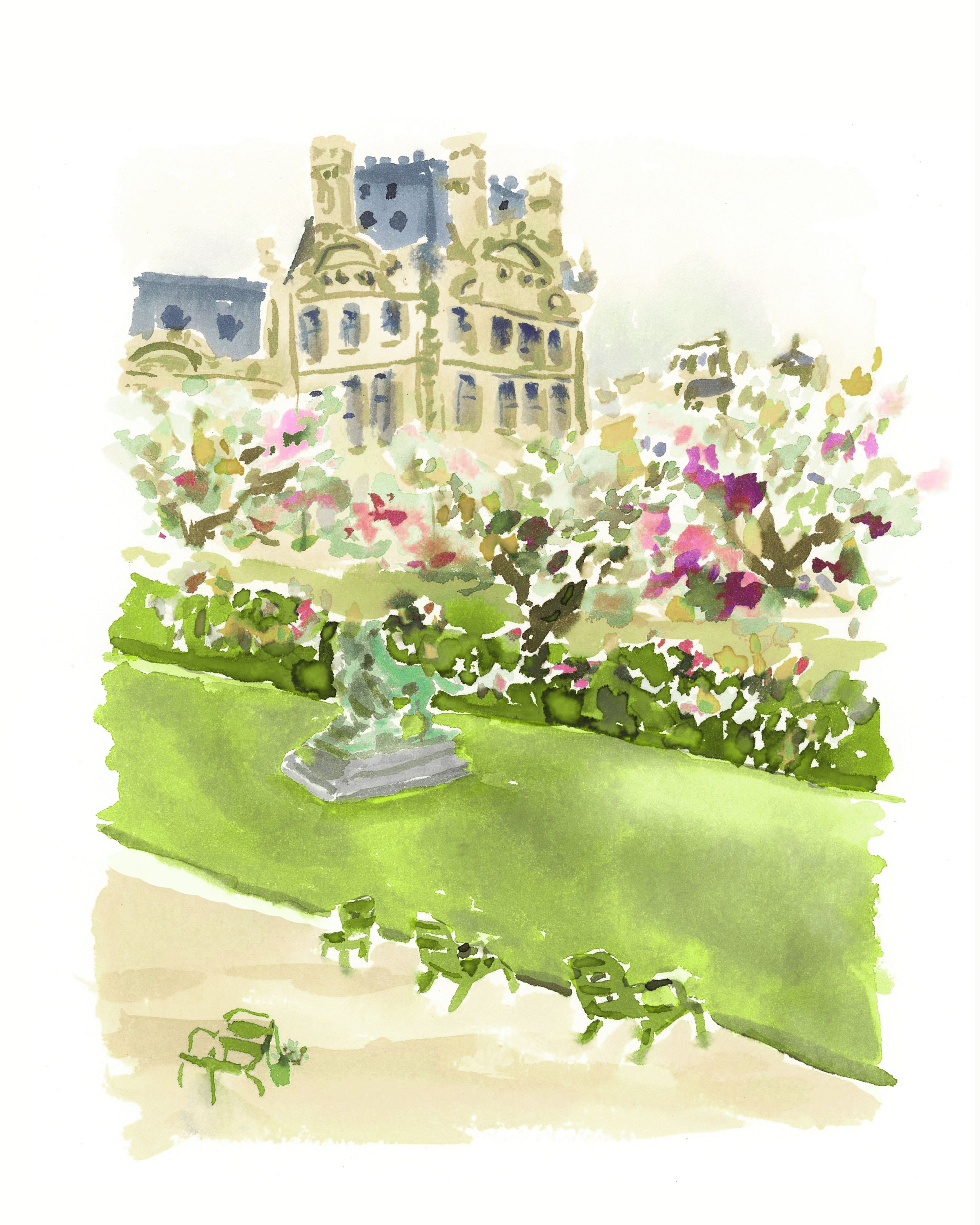 Art Print: Jardin du Luxembourg {Cute Wall Art, Home Decorating, Original Painting, Watercolor, Wall Decor, Interior Design, Ideas}
