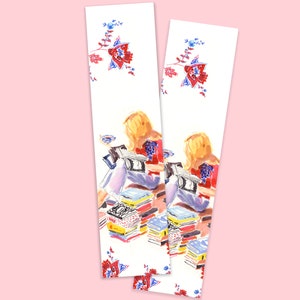Set of 2 Laminated Bookmarks: Book Stack Girl Blonde