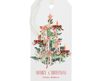 Personalized Christmas Gift Tags: Pink Vintage Bow Tree {Holiday Gift Tags} Little Women