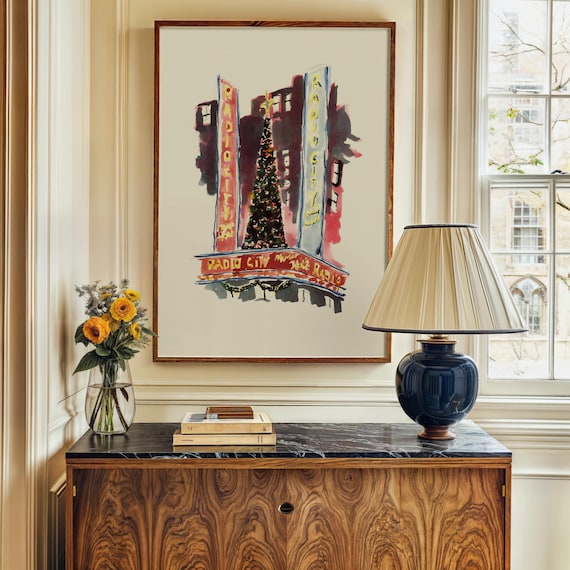 Art Print: Radio City Christmas {Cute Wall Art, Home Decorating, Original Painting, Watercolor, Wall Decor, Interior Design, Ideas}