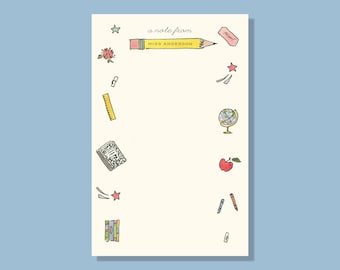 Personalized Notepad: Teacher Pencil {Paper Notepad, To Do List, Fashion Illustration, Office Organization, Office Supplies, Grocery List}