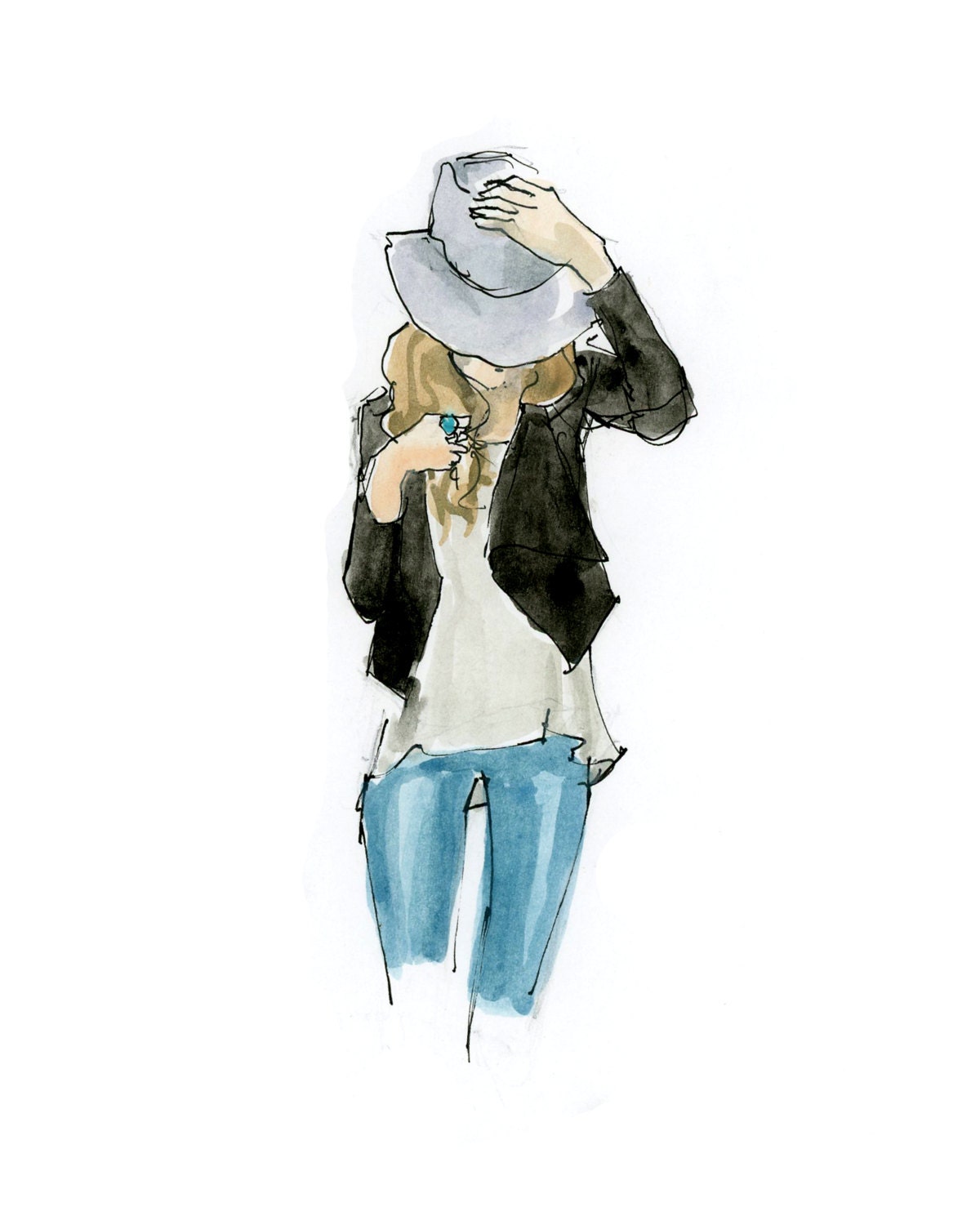 Fashion Illustration Art Print: Leather Jacket No. 2 {cute Wall